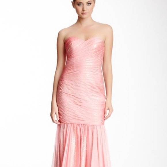 BHLDN Dresses & Skirts - La Femme pink sequin chiffon gown dress size 2